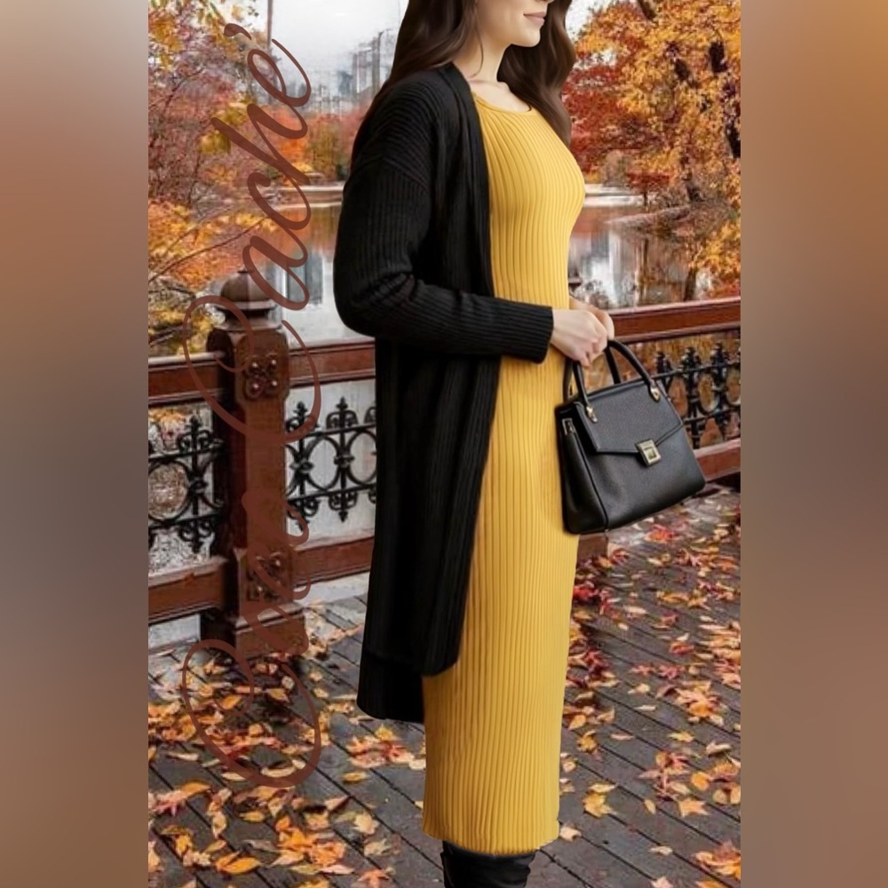 Elegant Yellow Ribbed Sleeveless Midi Tank Dress - Picture 4 of 10